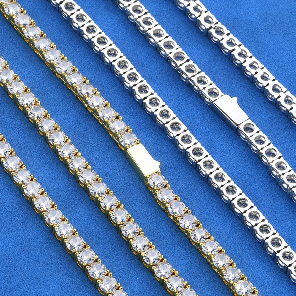 Hip Hop S925 Silver Moissanite Necklace with Spring Clasp Wholesale Tennis Chain for Spring