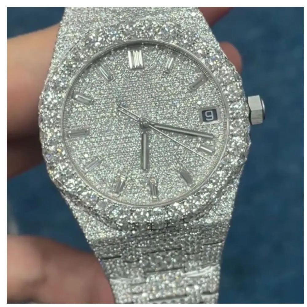 Luxury Iced Out Automatic Watch – Unisex Hip Hop VVS Moissanite