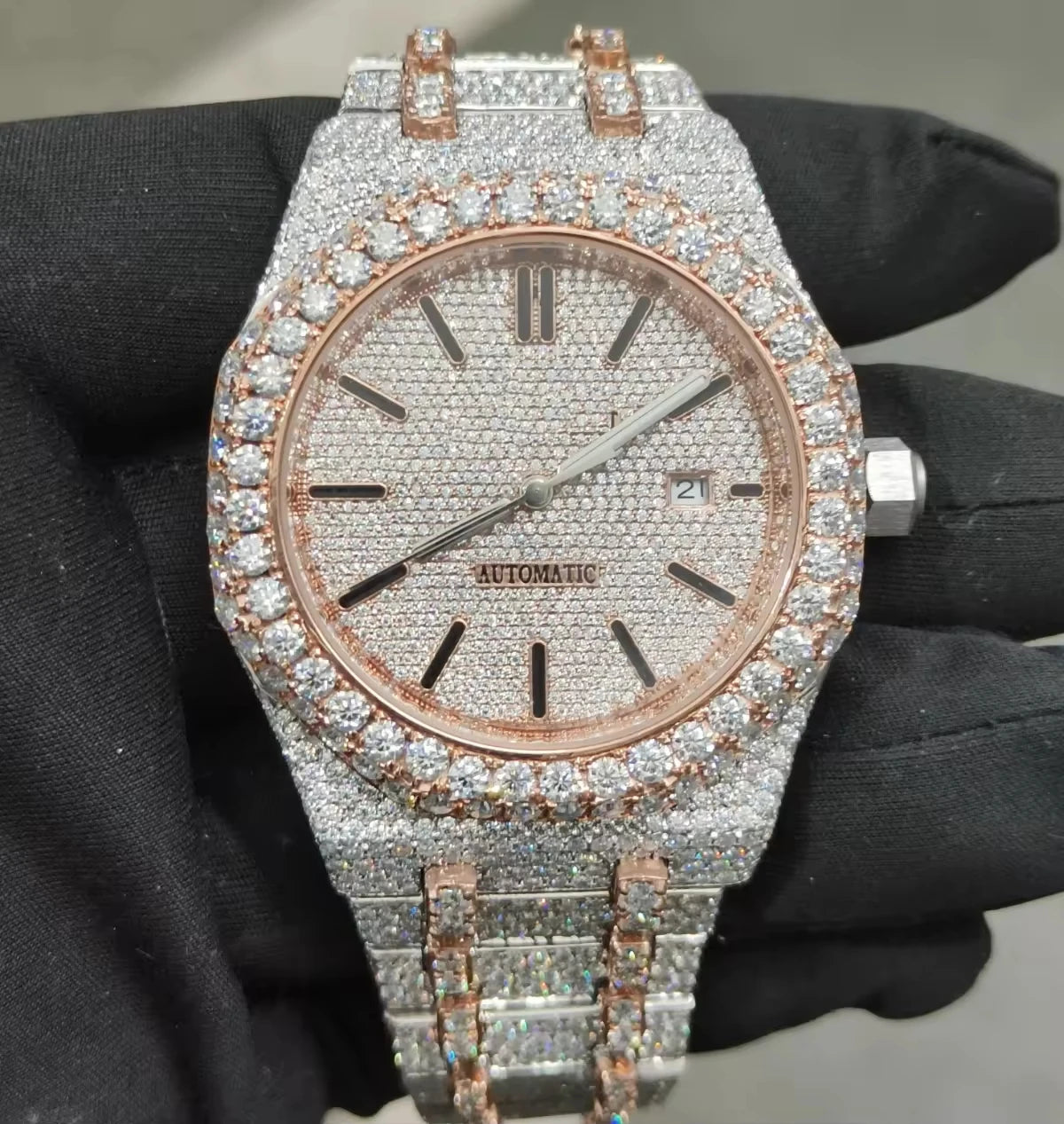 Luxury Iced Out Automatic Watch – Unisex Hip Hop VVS Moissanite
