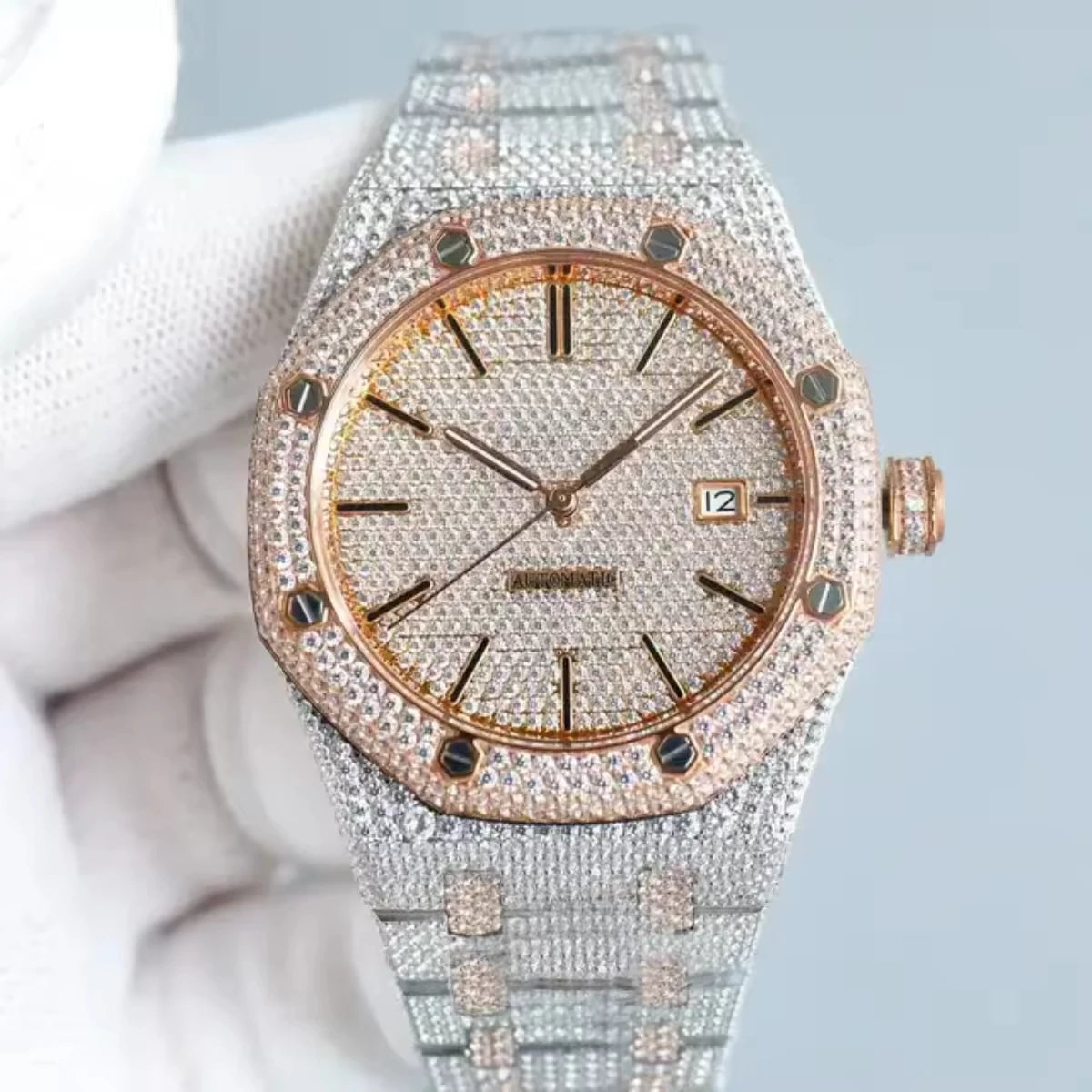 Luxury Iced Out Automatic Watch – Unisex Hip Hop VVS Moissanite