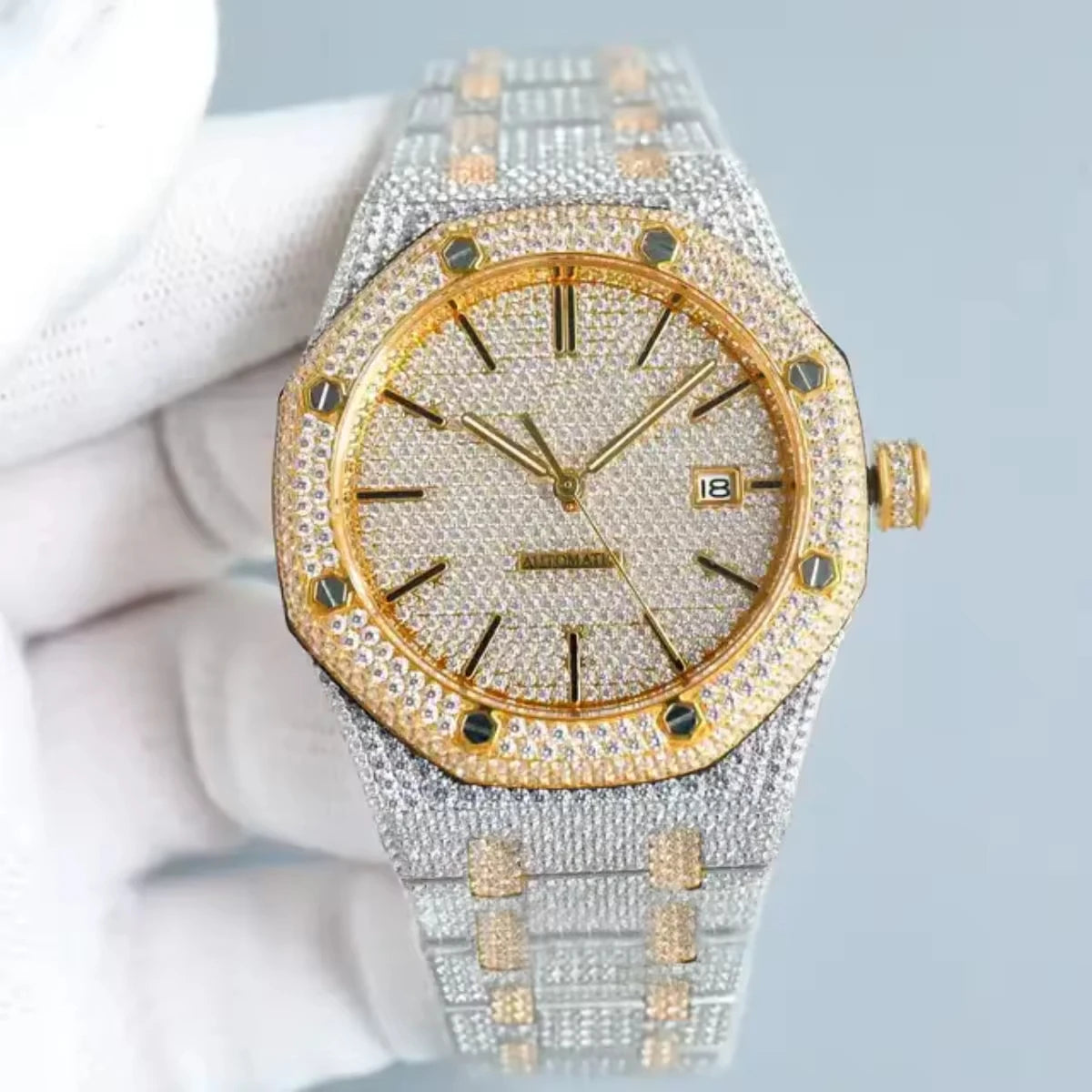Luxury Iced Out Automatic Watch – Unisex Hip Hop VVS Moissanite