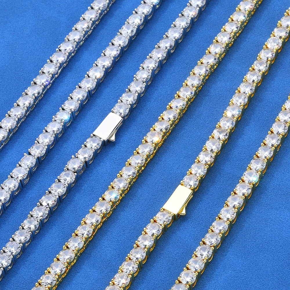Hip Hop S925 Silver Moissanite Necklace with Spring Clasp Wholesale Tennis Chain for Spring