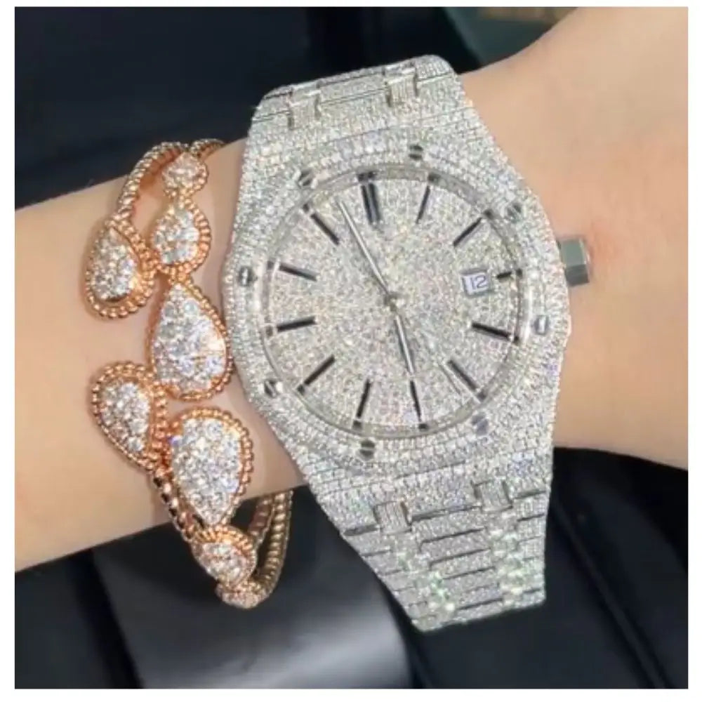 Luxury Iced Out Automatic Watch – Unisex Hip Hop VVS Moissanite
