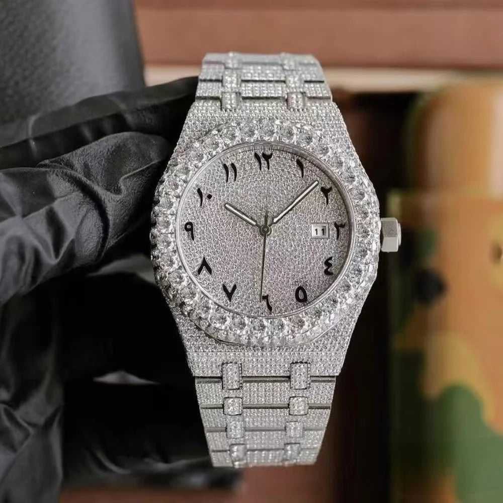 Luxury Iced Out Automatic Watch – Unisex Hip Hop VVS Moissanite