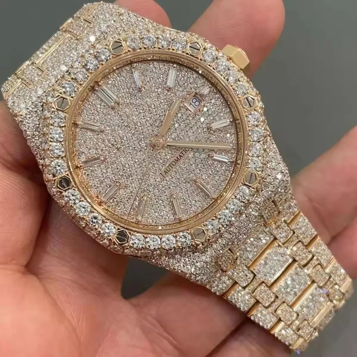 Luxury Iced Out Automatic Watch – Unisex Hip Hop VVS Moissanite