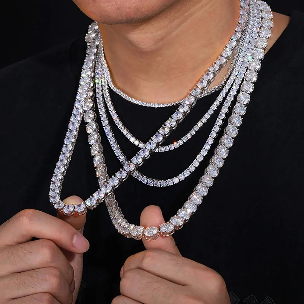 Hip Hop S925 Silver Moissanite Necklace with Spring Clasp Wholesale Tennis Chain for Spring